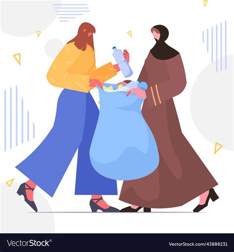 Women Collecting Trash Into Bags Clean Up Garbage Vector Image