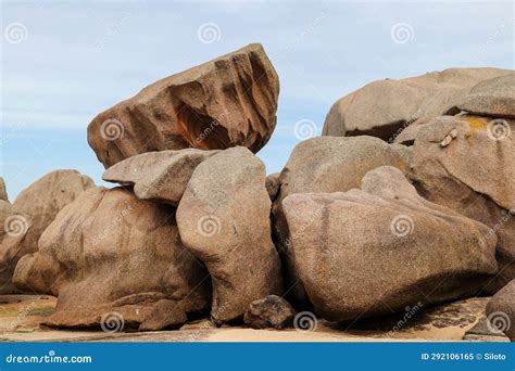 Bizarre Boulders And Rocks On The Pink Granite Coast On The Island Of