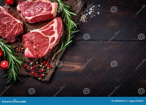 Raw Meat Dark Background Food Grill Beefsteak Fried Red Beef Steak