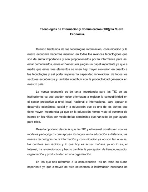 Analisis Critico De Las Tecnologías De Información Y Comunicación Tic Y La Nueva Economía Pdf