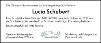 Traueranzeigen Von Lucia Schubert Vrm Trauer De