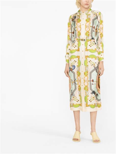 Tory Burch Belted Carousel Print Silk Shirtdress In Neutrals Modesens