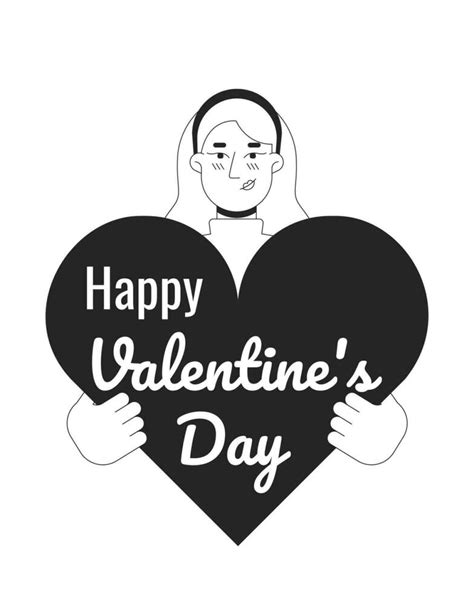 Caucasian Woman Wishing Happy Valentine Day Black And White 2d Illustration Concept Blonde Girl