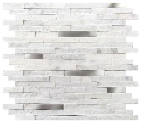 Carrara White Split Face Stainless Steel Interlocking Mosaic Tile