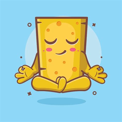 Premium Vector Calm Cheese Character Mascot With Yoga Meditation Pose