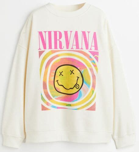 H M Nirvana Creamy Smile Oversized Sweatshirt Jumper All Sizes Xxs Xs S