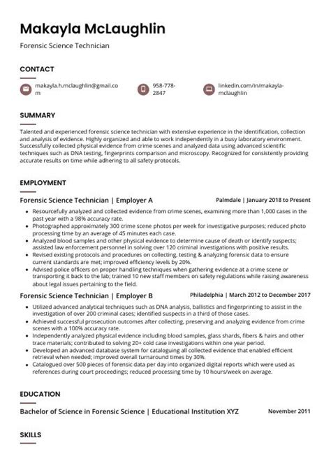 Forensic Science Technician Resume Cv Example And Writing Guide