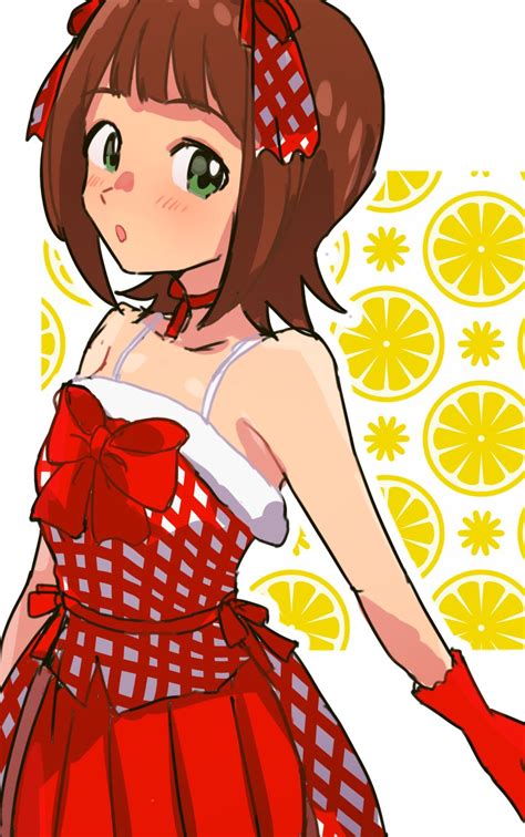 Safebooru 1girl O Amami Haruka Bare Arms Bare Shoulders Bow Brown