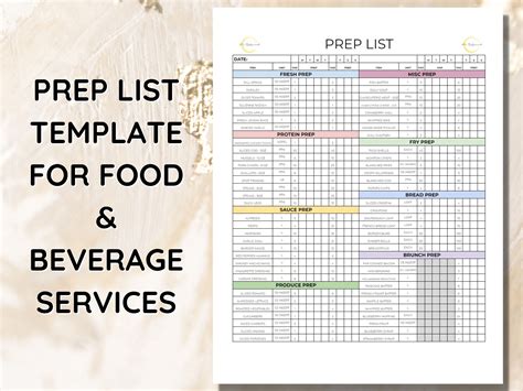 Prep And Par List Template Food Prep List Prep List Template Etsy