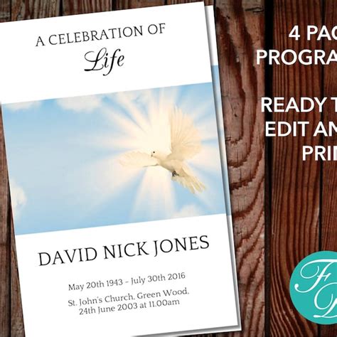 Dove Funeral Program Etsy