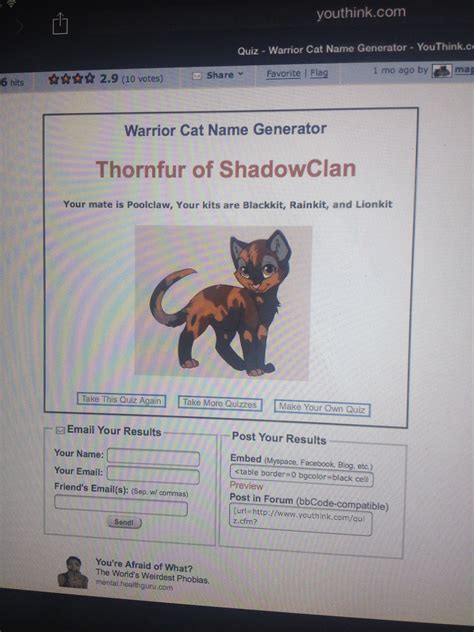 Warrior Cats Name Generator Quiz