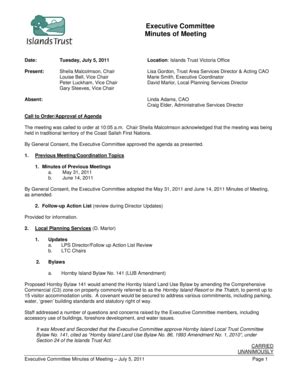 Fillable Online Islandstrust Bc Executive Committee Minutes Of Meeting