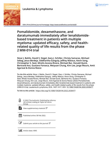 Pdf Pomalidomide Dexamethasone And Daratumumab Immediately After