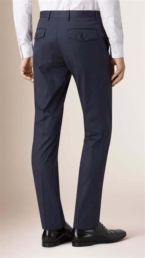 Burberry Slim Fit Cotton Trousers In Blue For Men Lyst