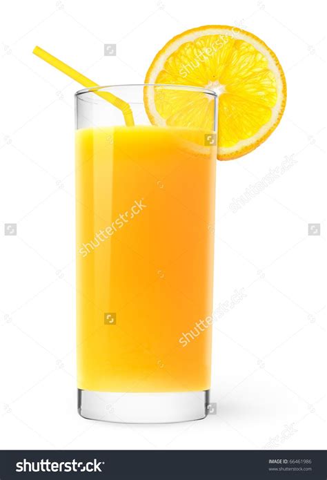 Isolated Drink Glass Of Orange Juice With Slice Of Orange Fruit And Straw Isolated On White