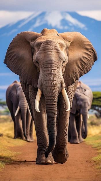 Premium AI Image Herd Of Large African Elephants Walking In Front Of