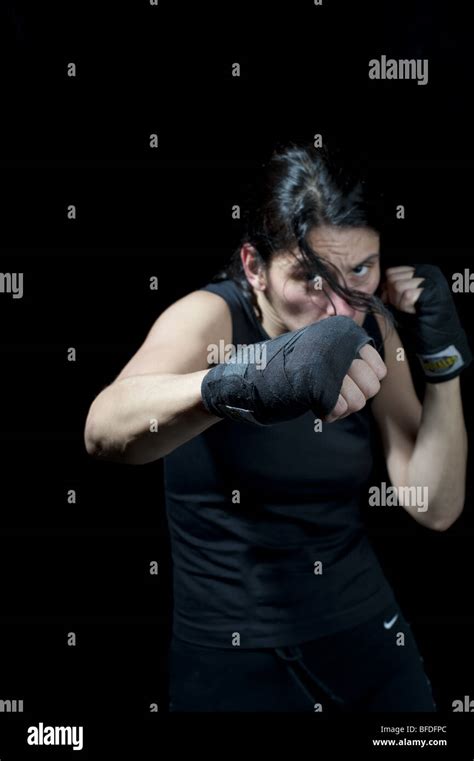 Portrait Of Female Boxer Throwing Punch Toronto Ontario Stock Photo