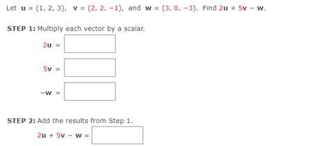 Solved Let u=(1,2,3),v=(2,2,−1), and w=(3,0,−3). Find | Chegg.com