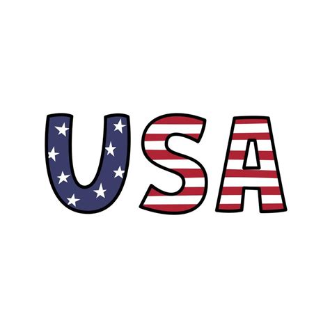 Usa Word In American Flag Style Vector Doodle Illustration United