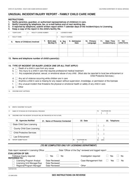 Printable Child Care Incident Report Form Template Sample