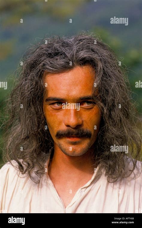 Portrait Man Mustache Graying Long Hair Homer Sykes Stock Photo Alamy