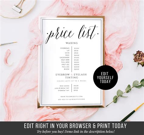 Price List Template Diy Pricing List Printable Price List Etsy Australia