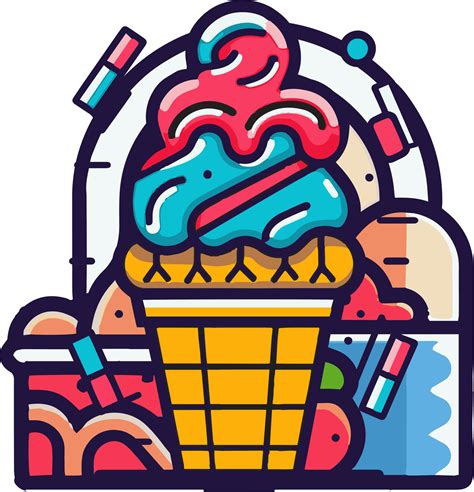 Hand Drawn Vintage Ice Cream Shop Logo In Flat Line Art Style 24786995 Png