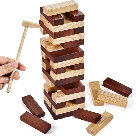 Atoylink Pcs Tour De Blocs Empilables Jouet En Bois Jeux Empiler