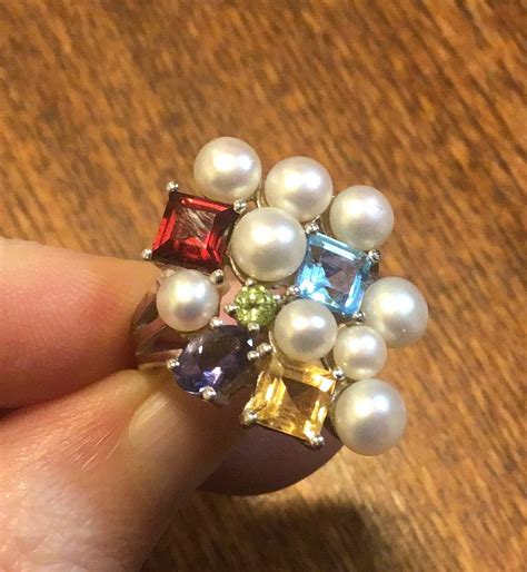 Sterling Silver Pearl Multi Gemstone Ross Simmons Ring Size Etsy