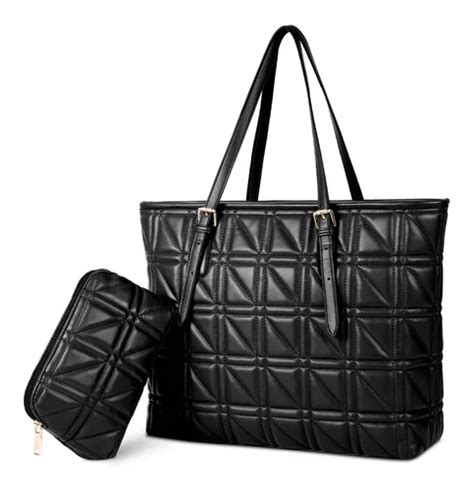 Elegante Set De Tote Bolsa Para Laptop De Cuero Mujer Casual Meses Sin Interés