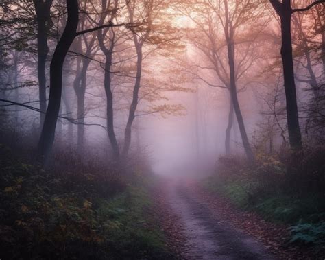 Premium Ai Image Arafed View Of A Path In A Foggy Forest With Trees