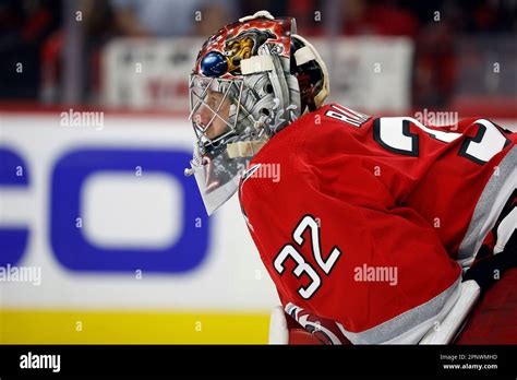 Carolina Hurricanes Goaltender Antti Raanta 32 Watches The Puck