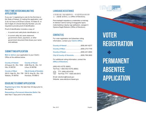 Hawaii Hawaii Voter Registration Permanent Absentee Application