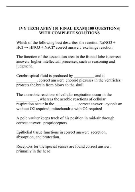 Ivy Tech Aphy Final Exam Questions With Complete Solutions