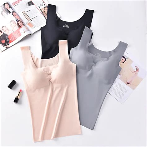 Ice Silk Tank Top Wireless Paded Lingerie Push Up Seamless Padded Vest Crop Top Tee Camisole Png