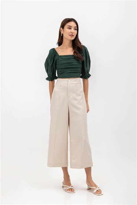 Evangelina Pleated Puff Sleeve Linen Crop Top Love And Bravery