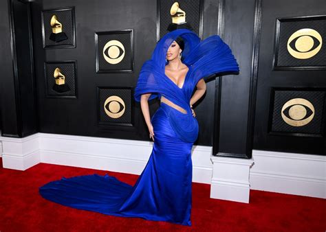 Cardi B Gaurav Gupta Gowns Grammys Red Carpet Cutout Gown Versace