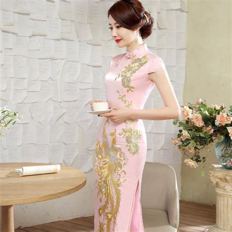 Impressive Phoenix Embroidery Qipao Cheongsam Dress Pink Qipao