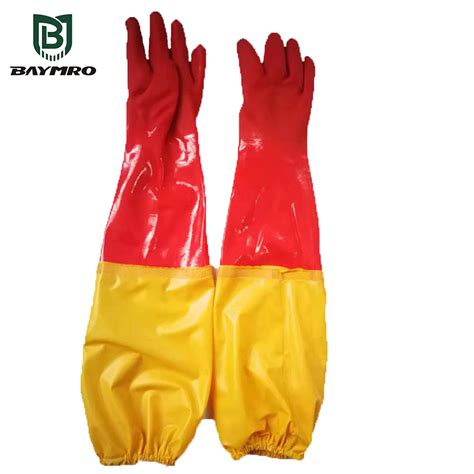 60cm Red Pvc Long Sleeve Chemical Resistant Safety Work Labor Gloves