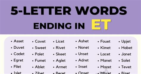 Examples Of Letter Words Ending In Et In English Esl