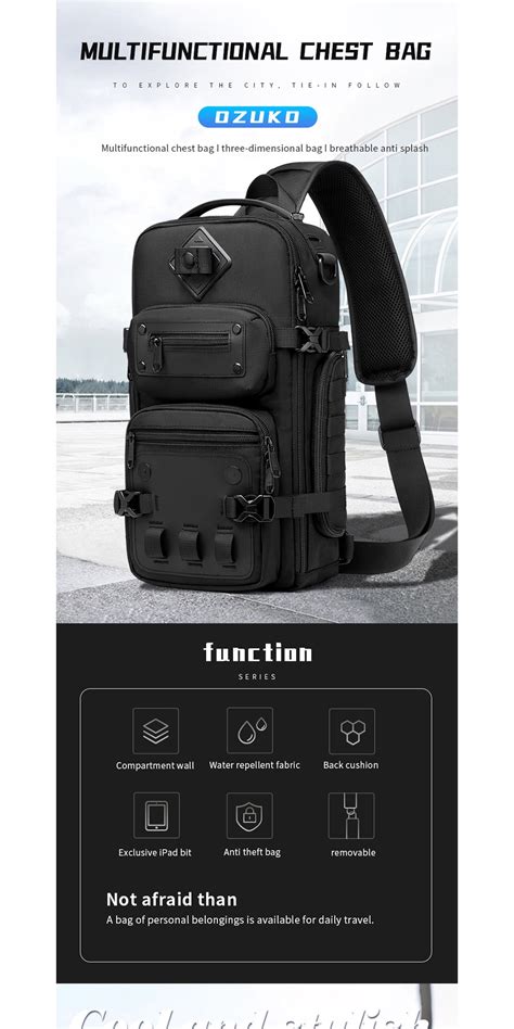 Ozuko Large Capacity Waterproof Men Chest Bag Outdoor Sports Tactical