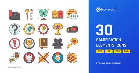 gamification elements icon pack  colored outline entertainment