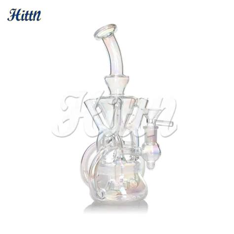 High Quality 9 5 Inches Holographic Rainbow Showerhead Perc Recycling Dab Rig Recycler Pyrex