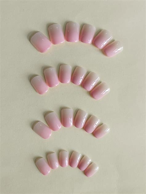 Pcs Short Square Nude Ombre Glossy Fake Nail False Nails Press On