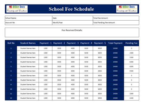 11 Free School Fee Schedule Templates Ms Office Documents