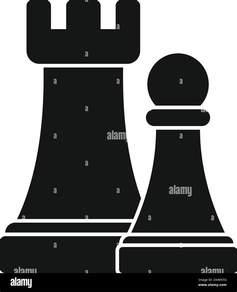 Black Chess Rook Standing Next To A Pawn On A White Background Stock