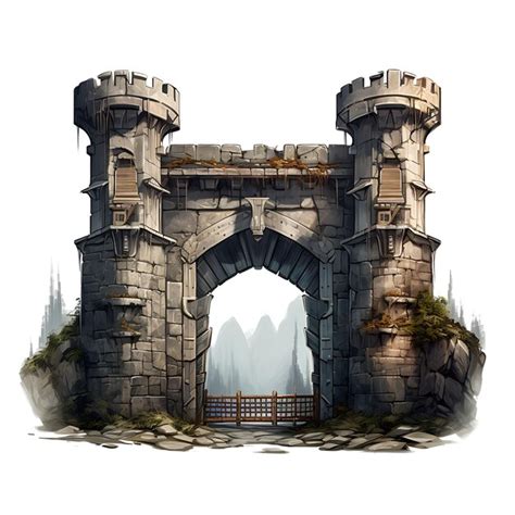 Premium Ai Image Isolated Of Fortress Gate With Sword And Shield