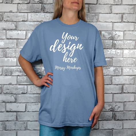 Blue Jean Comfort Colors C1717 Mockup Oversized Comfort Colors 1717 Blue Jean Shirt Mockup