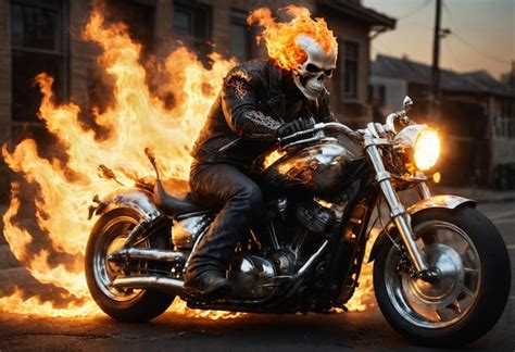 Premium Photo | Ghost Rider with flaming motorcycle Generative AI