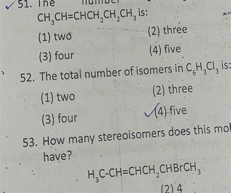 The Total Number Of Isomers In C H Cl Is Filo